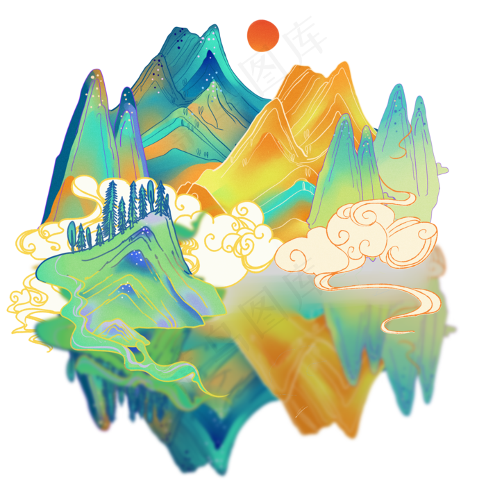 中国风山水(2000X2000(DPI:299))psd模版下载