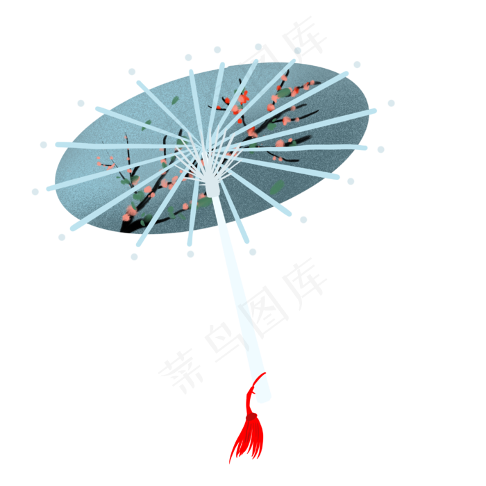 墨蓝色古风水墨清明节雨伞装饰png,免抠元素