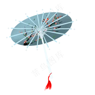 墨蓝色古风水墨清明节雨伞装饰png,免抠元素