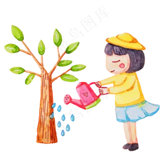 植树节浇水小女孩