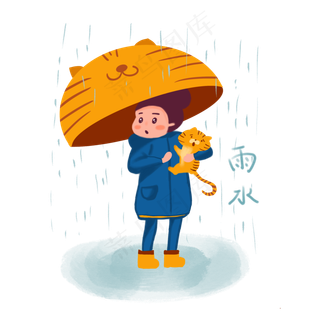 2019年雨水手绘人物,免抠元素