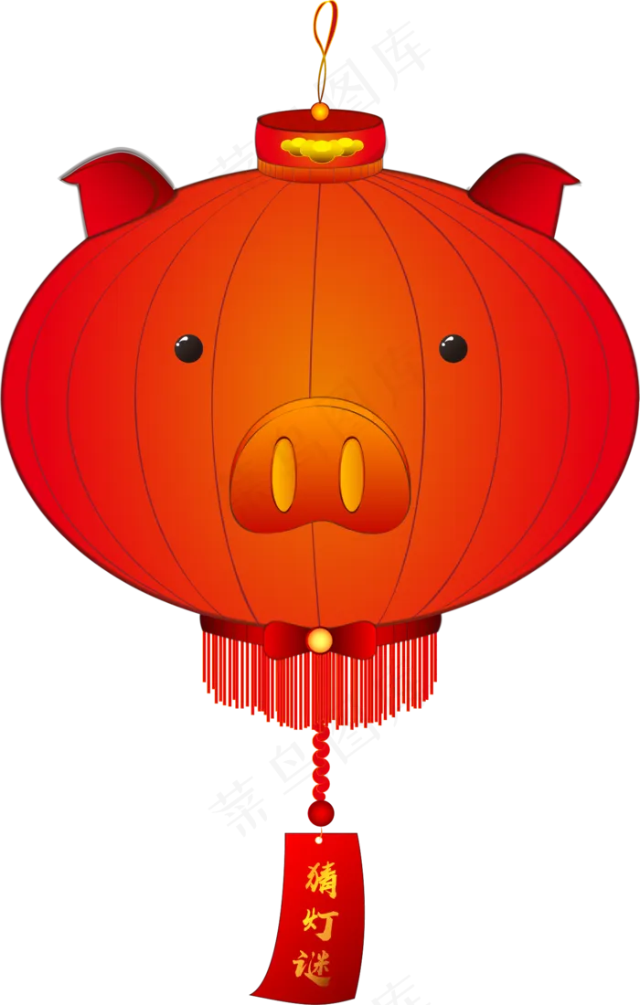 猪年元宵节红色灯笼装饰元素PNG,免抠元素(2000X2000(DPI:300))ai矢量模版下载