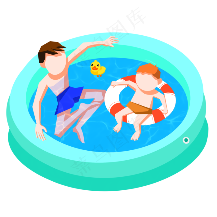 夏天卡通父子游泳