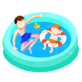 夏天卡通父子游泳