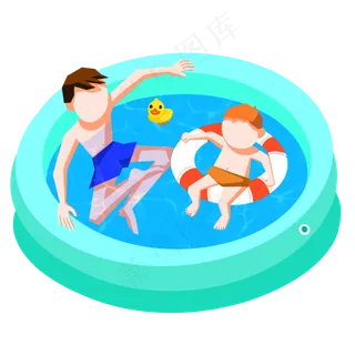 夏天卡通父子游泳