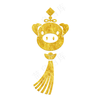 中国风传统烫金花纹中国结猪猪头,免抠元素