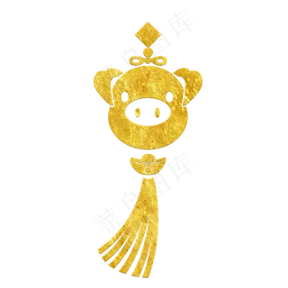 中国风传统烫金花纹中国结猪猪头,免抠元素