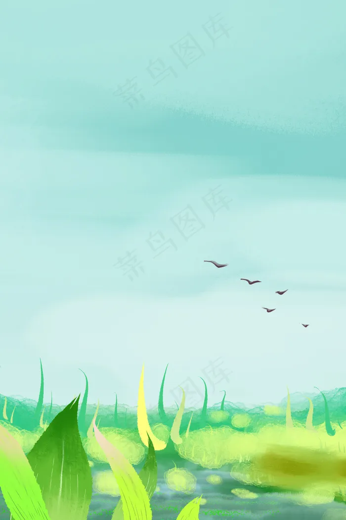 惊蛰绿色手绘psd分层banner