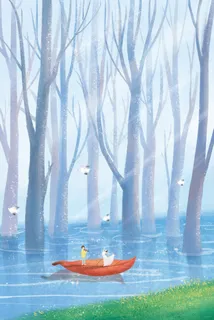 治愈系场景情侣手绘小清新竖图