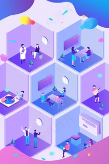 2.5D风格商务金融办公场景