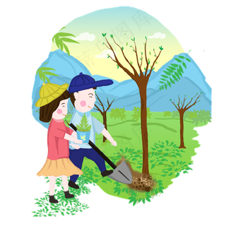 植树节种树场景手绘