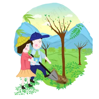植树节种树场景手绘 植树节种树场景手绘