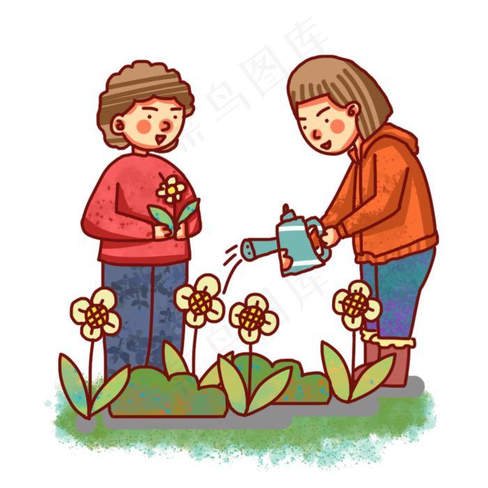 手绘卡通植树节种植花