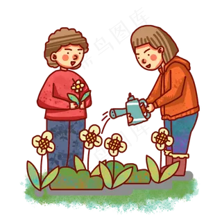 手绘卡通植树节种植花