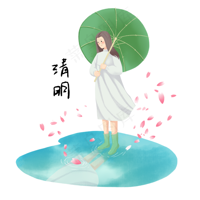 清明节人物和花瓣(2000X2000(DPI:300))psd模版下载