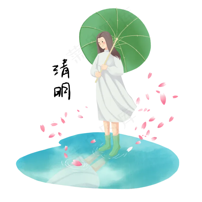 清明节人物和花瓣