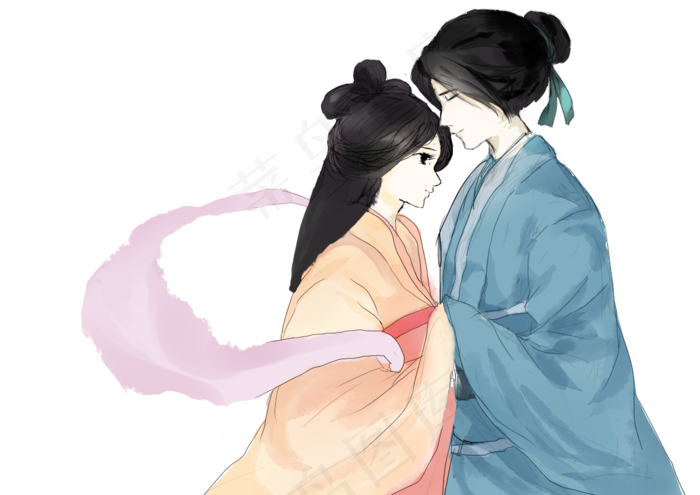 七夕节动漫古风牛郎织女插图,免抠元素