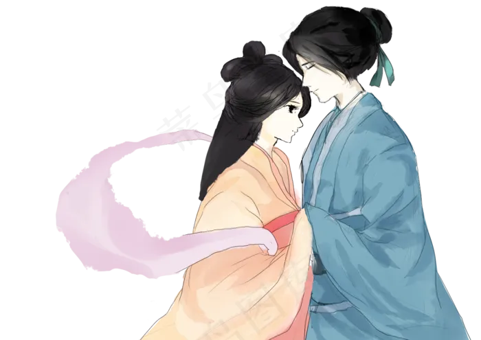 七夕节动漫古风牛郎织女插图,免抠元素