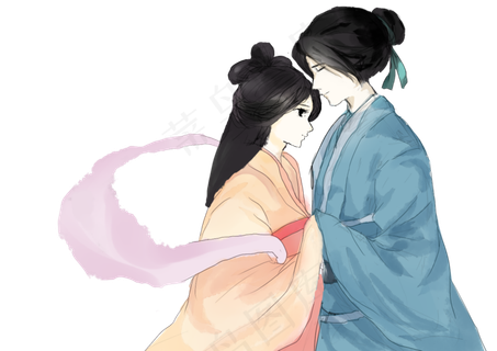 七夕节动漫古风牛郎织女插图,免抠元素