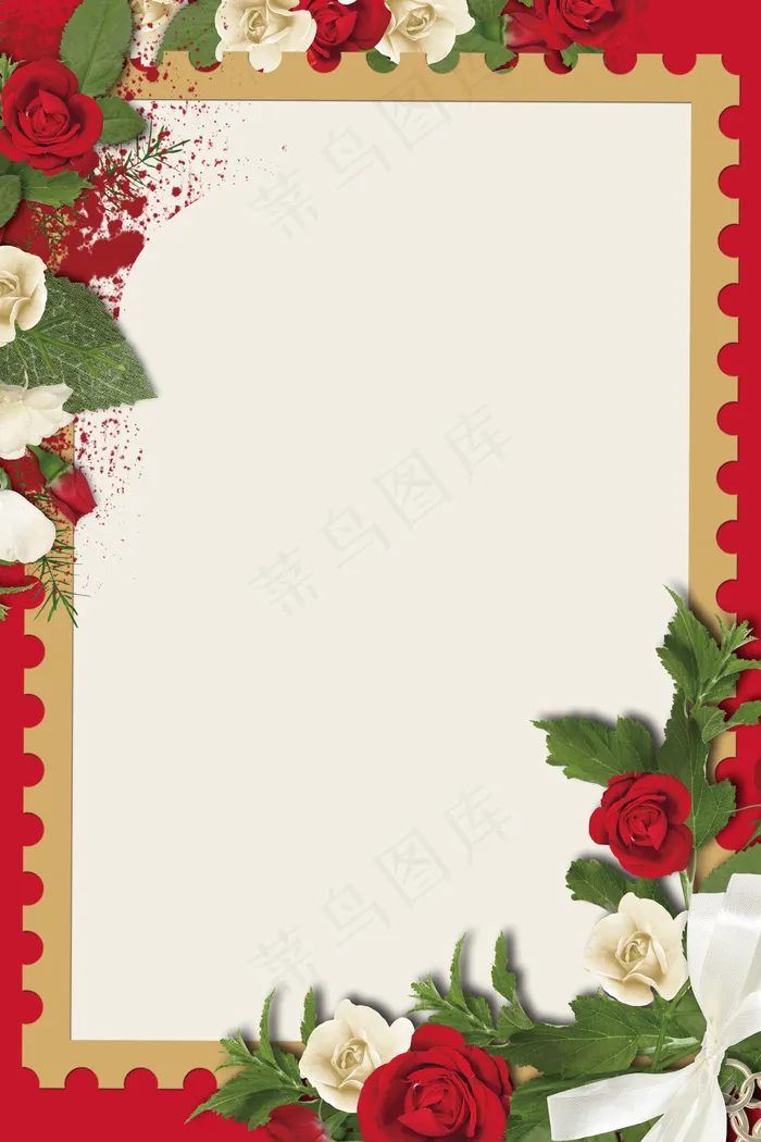 红色喜庆边框鲜花邀请函(3545*5315px 	      )psd模版下载