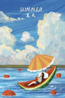 立夏主题之夏天西瓜天空治愈系风景