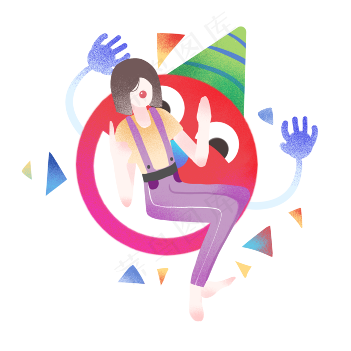 愚人节小丑女孩插画,免抠元素