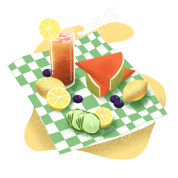 夏日黄色水果清凉青瓜西瓜柠檬