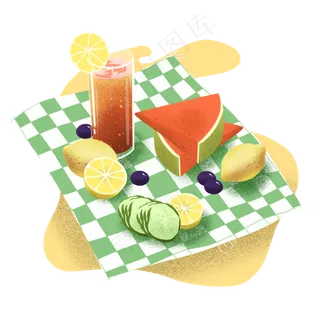 夏日黄色水果清凉青瓜西瓜柠檬