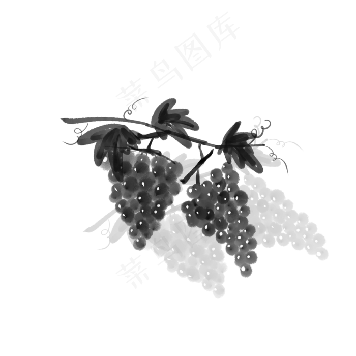 水墨中国风葡萄透明底免抠(2000X2000(DPI:299))psd模版下载