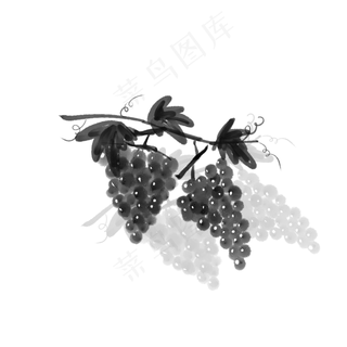 水墨中国风葡萄透明底免抠