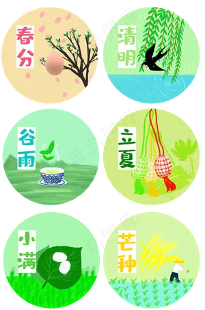 二十四节气字样圆形装饰图案PNG,免抠元素