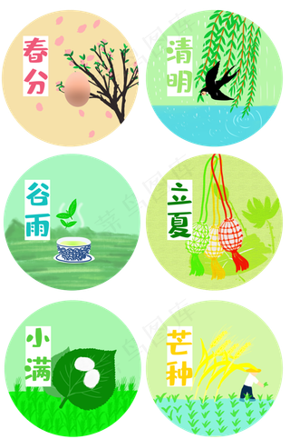 二十四节气字样圆形装饰图案PNG,免抠元素