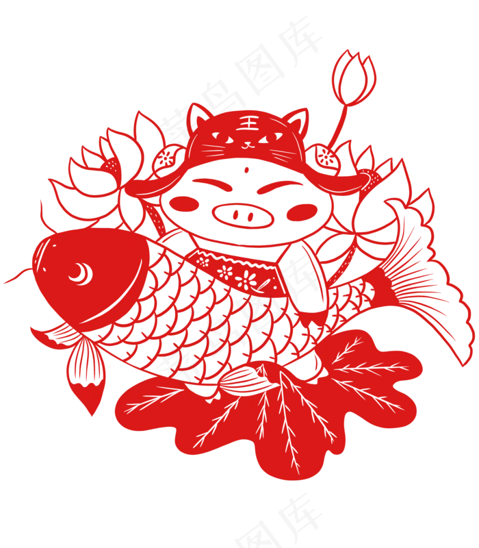 新年剪纸猪和锦鲤(3500X4000(DPI:132))psd模版下载