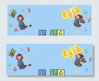 英语培训班卡通手绘蓝色banner