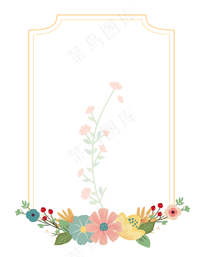 简约金色细框花鸟边框矢量免抠