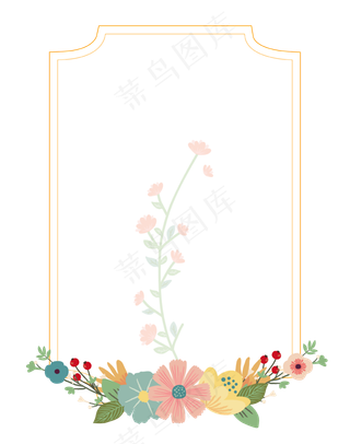 简约金色细框花鸟边框矢量免抠