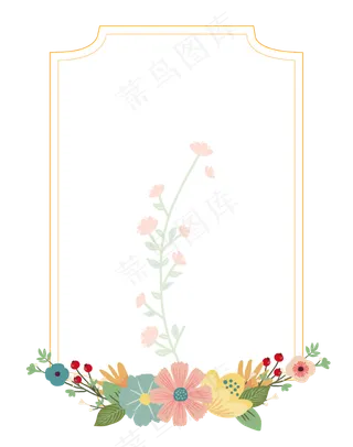 简约金色细框花鸟边框矢量免抠