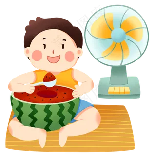 乘凉男孩吃西瓜