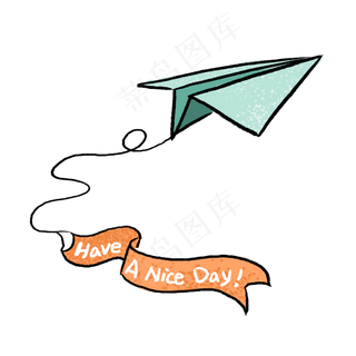 创意手绘纸飞机和横幅PNG免抠素材