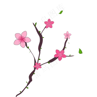 春季粉色樱花枝插画