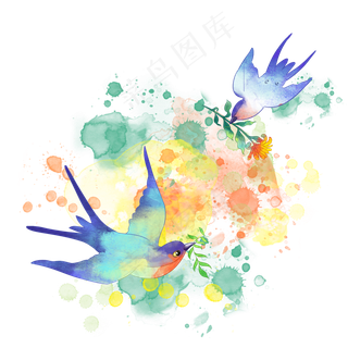 水彩墨迹春天燕子