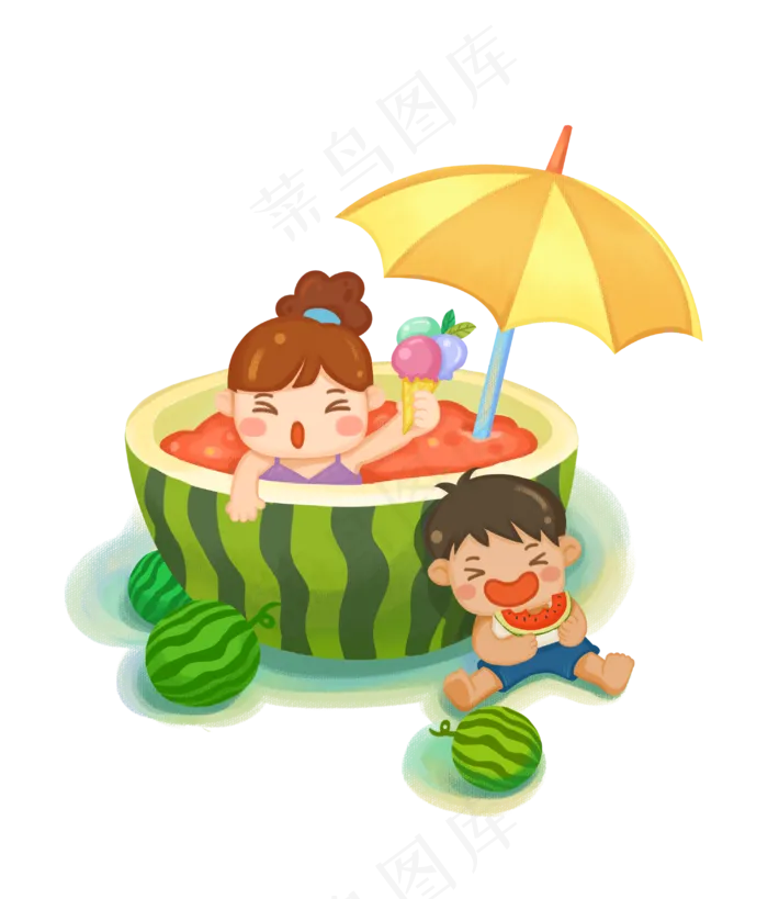 夏天夏至西瓜儿童(3000X3508(DPI:300))psd模版下载