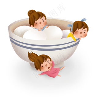 美食传统汤圆和女孩,免抠元素