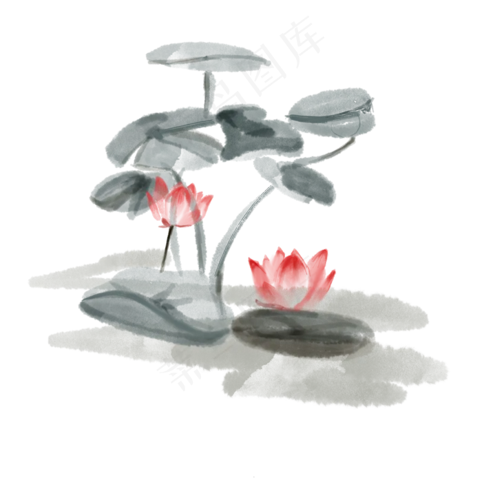 中国风水墨荷花荷叶(2048X2048(DPI:300))psd模版下载