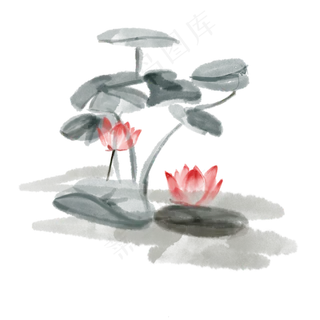 中国风水墨荷花荷叶