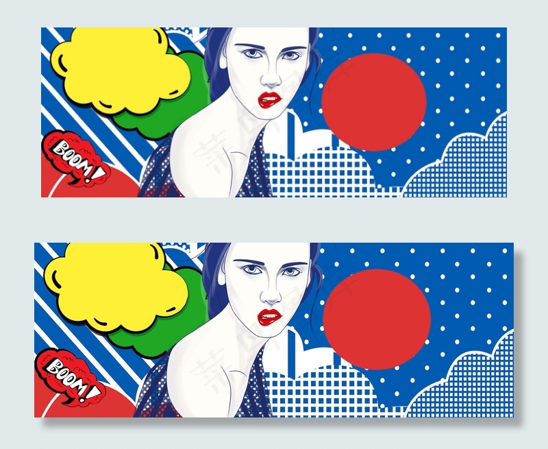 蓝色波普风双11促销购物女郎背景