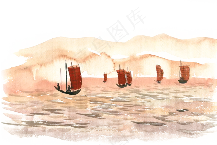 丰收归来帆船水彩画PNG免抠素材(5500X3666(DPI:300))psd模版下载