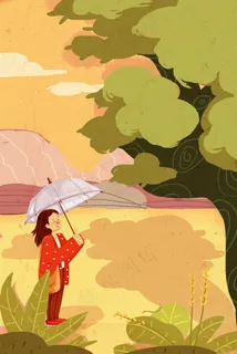 春天唯美打伞的小女孩
