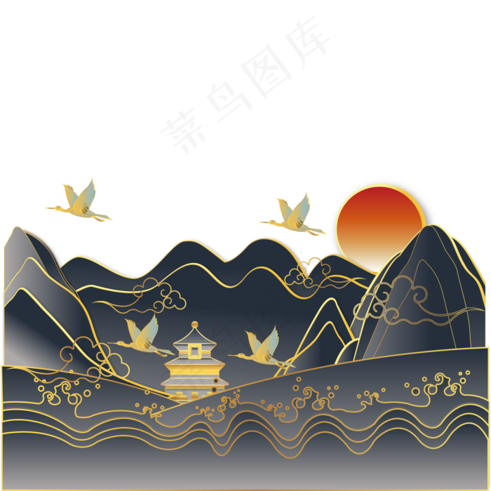 中国风黑金山水祥云(2000*2000px 300 dpi )ai矢量模版下载