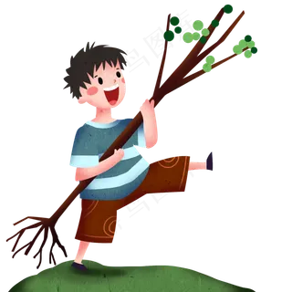 植树节拿树的小男孩